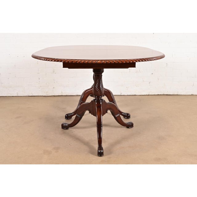 Baker Furniture Style Georgian Carved Walnut Double Pedestal Extension Dining Table, Newly Refinished For Sale - Image 13 of 14