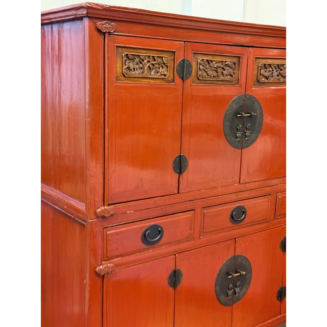 Metal Vintage Asian Lacquered Cabinet For Sale - Image 7 of 12
