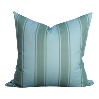 22" Riviera Stripe Pillow Cover in Powder Blue and Moss For Sale