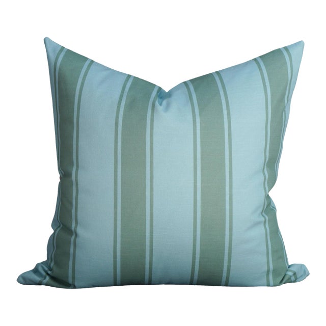 22" Riviera Stripe Pillow Cover in Powder Blue and Moss For Sale