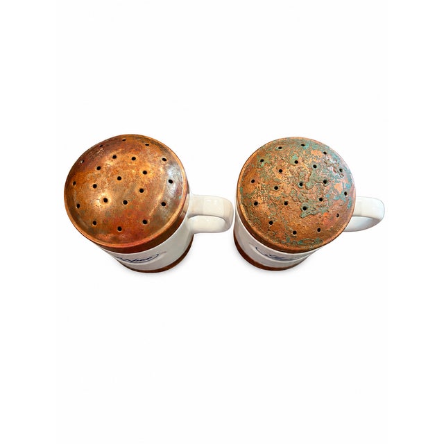 Nautical 1970s Vintage Nautical Ceramic & Copper Salt and Pepper Shakers – Pair For Sale - Image 3 of 6