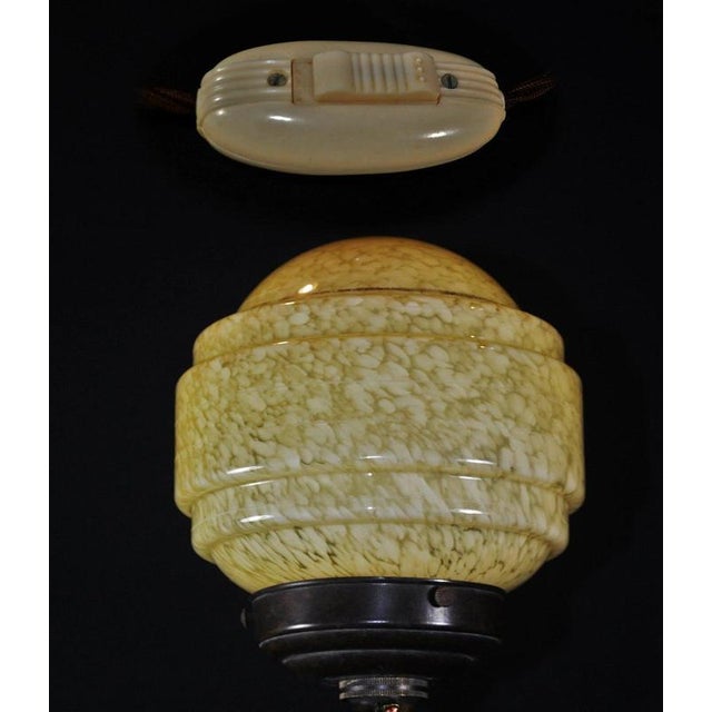 Art Deco Bronze Figural Lamp with Marbled Saturn Glass Shade, 1920 For Sale - Image 4 of 14