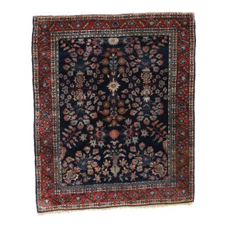 Antique Navy Blue Persian Mohajeran Sarouk Rug - 03'03 X 03'10 For Sale