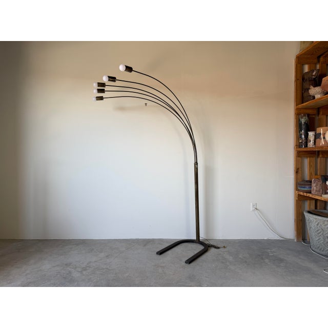 1970s 1970s Mid-Century Modern Five-Light Brass & Metal Arched Floor Lamp For Sale - Image 5 of 12