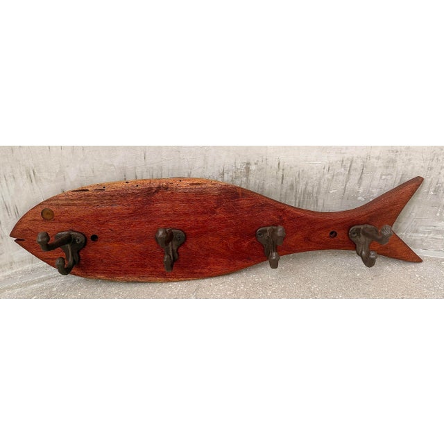 Vintage Rustic Folk Art Wood Fish Coat, Hat Rack For Sale In San Antonio - Image 6 of 12