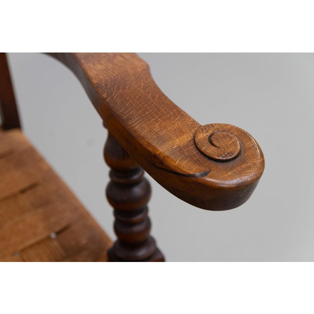 Danish Art Nouveau Lounge Chair in Oak and Papercord, 1930s For Sale - Image 9 of 18