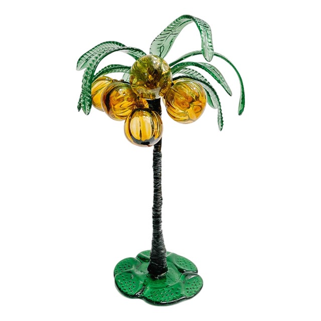 Tall 1960s Italian Murano Glass Palm Tree With Coconuts For Sale