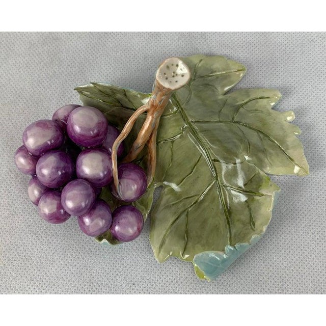 Amethyst Artisan Crafted/Hand Painted Porcelain "Grapes on a Leaf”. For Sale - Image 8 of 10
