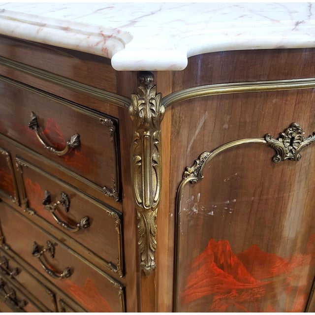 Vintage French Style Japanese Tansu Painted Bronze & Marble Top Commode Dresser For Sale - Image 10 of 18