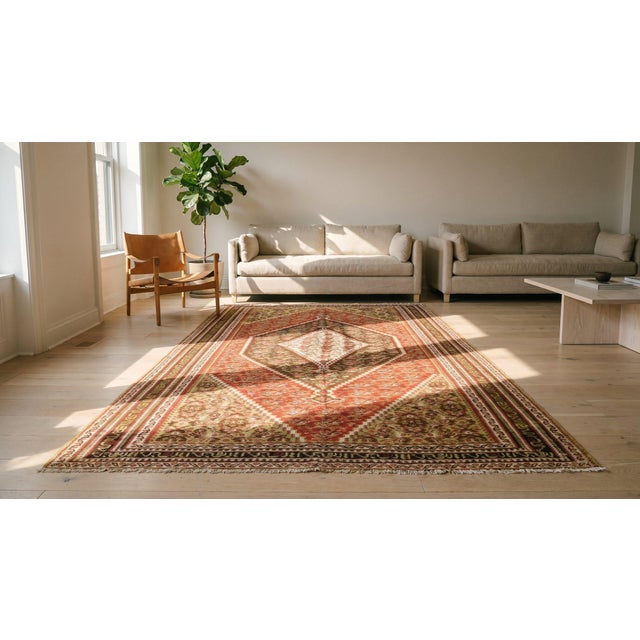1900s Brown Red Medalion Antique Kilim Senneh Rug 4'0" X 6'6" Handknotted Wool Carpet For Sale - Image 13 of 13
