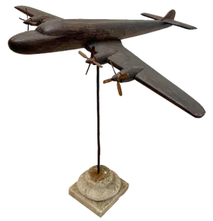 Handmade Oak Hercules C-130 Airplane on Stand, 1950s