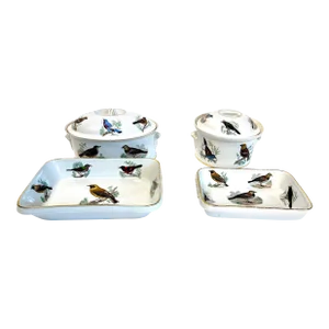 French Porcelain Serving Pieces Group of Four with Bird Decoration - 4 Pieces
