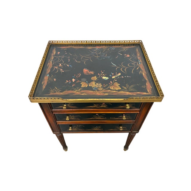 Vintage Theodore Alexander Hand-Painted Chinoiserie Three-Drawer Accent Chest With Brass Gallery For Sale - Image 10 of 12