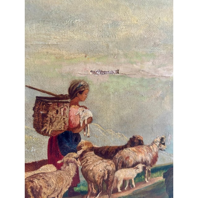 19th Century Oil on Canvas ~ Shepherd With Sheep For Sale - Image 4 of 9