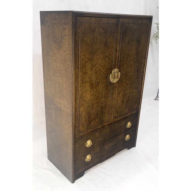 Large Burl Wood Brass 2 Doors Drawer Mastercraft Gentleman's Chest Dresser MINT For Sale - Image 12 of 13