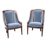 Pair of Hancock & Moore Georgian Style Mahogany and Blue Velvet Upholstered Chairs For Sale