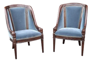 Pair of Hancock & Moore Georgian Style Mahogany and Blue Velvet Upholstered Chairs