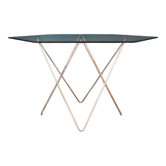 Vintage Table with Eiffel Legs and Hexagonal Top in Beveled Glass, 1980s For Sale