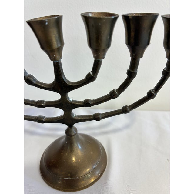 Mid 20th Century Vintage Solid Brass Seven-Branch Menorah Candelabra For Sale - Image 5 of 9