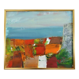 Mid-Century Modern 'Terracotta Coastline' Vintage Original Abstract Landscape Oil Painting, Framed For Sale