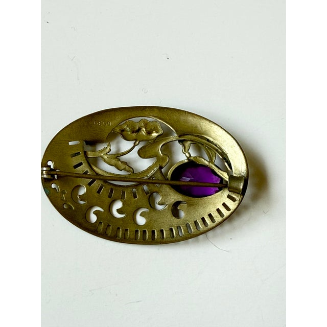 Antique Art Nouveau Sash Pin With Purple Stone C. 1900 For Sale - Image 4 of 5