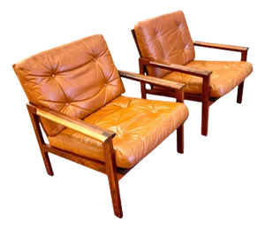 Armchairs attributed to Illum Wikkelso Leather and Rosewood, 1960s, Set of 2