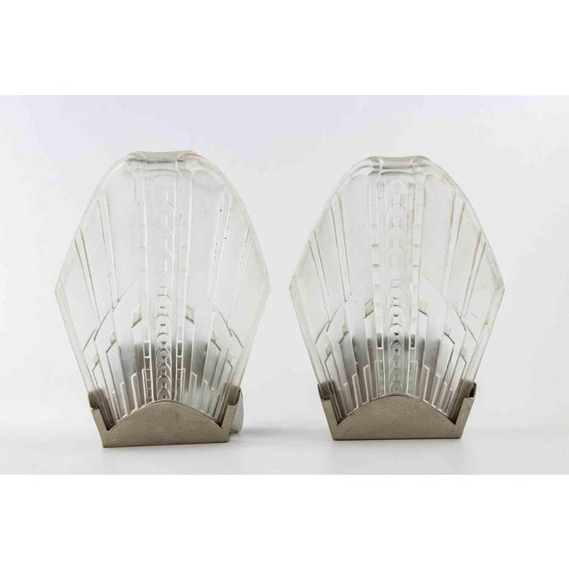 1940s Art Deco French Sconces in Metal and Art Glass, 1940s, Set of 2 For Sale - Image 5 of 14