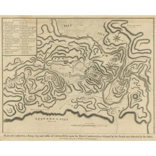 Antique Plan of the Siege of the Castle of Cardona, 1751 For Sale - Image 6 of 6