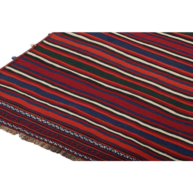 1950s 1950s Vintage Persian Kilim With Burgundy Red and Navy Blue Stripes by Rug & Kilim For Sale - Image 5 of 7
