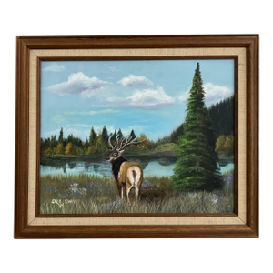 Sue Swan – Original Oil on Panel Stag Landscape Painting, 1989