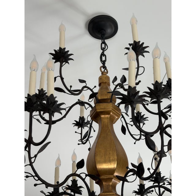 2020s Paul Ferrante Model 2000 Multi-Tier Gilt Wood & Hand-Forged Iron Chandelier For Sale - Image 5 of 9