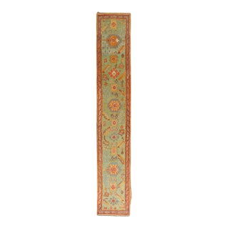 Zabihi Collection Bright Green Antique Colorful Oushak Runner - 2'6" x 15'1" For Sale