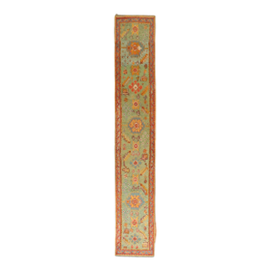 Zabihi Collection Bright Green Antique Colorful Oushak Runner