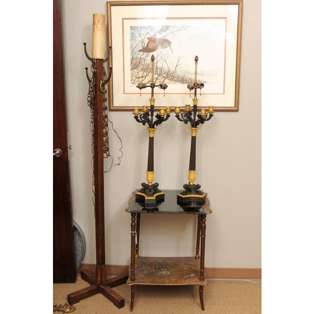Pair of Monumental Patinated Bronze and Gilt Bronze Candelabra Lamps, Empire Style For Sale - Image 12 of 14
