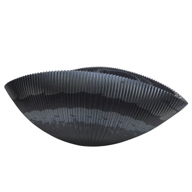 Vintage Murano Black Ribbed Art Glass Shell Bowl – Italian Sculptural Decorative Centerpiece For Sale - Image 9 of 9