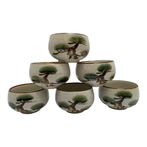 Vintage Ceramic Pottery Japanese Tea or Sake Cups, Set of Six