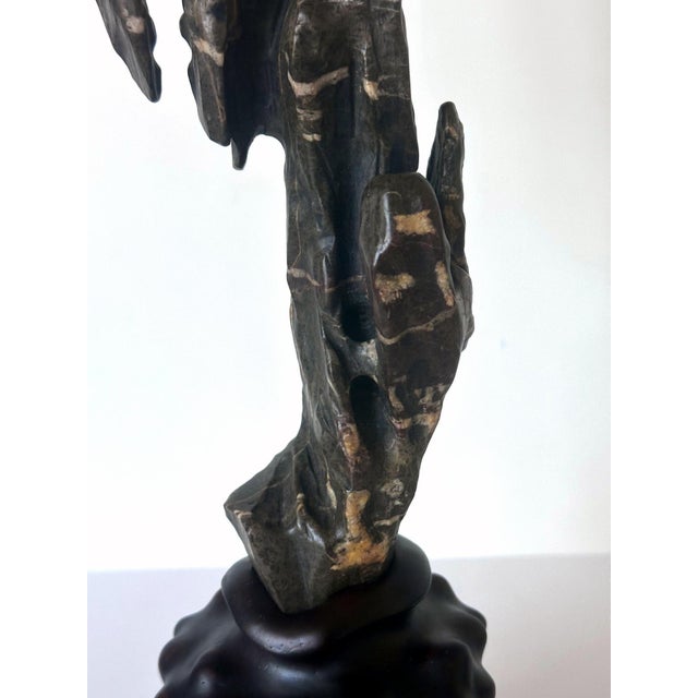 Chinese Scholar Stone Tall Slender Lingbi Rock on Display Stand For Sale - Image 4 of 17