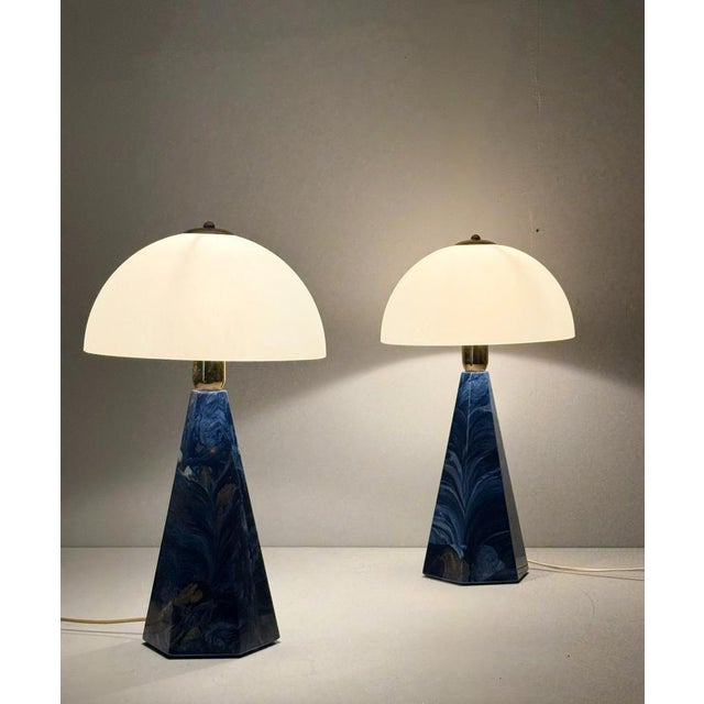 Set of 2 vintage table lamps with marble bases, 'Lambada da Tavolo', model: Prisma, Italy, solid construction made of...