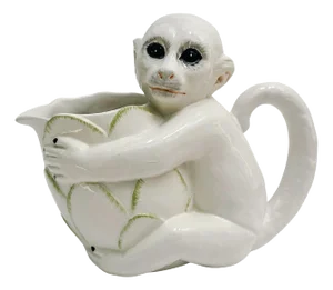 Late 20th Century Italian White Capuchin Monkey Pitcher Attributed to Mottahedeh