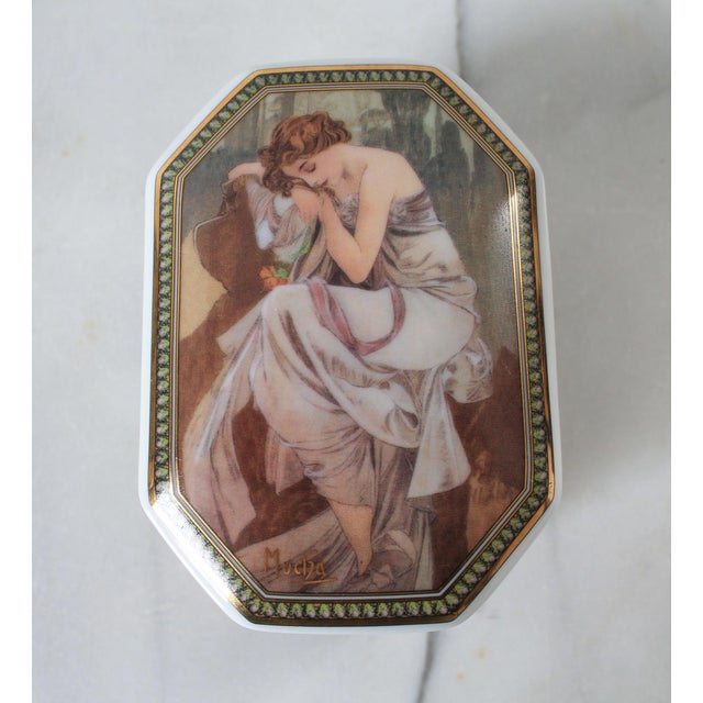 Vintage Goebel Artis Orbis Mucha 'Night's Rest' Miniature Vase & Trinket Box German Goebel Collection For Sale - Image 4 of 15