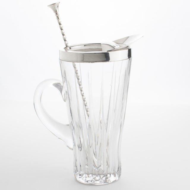 1940s Silver Plate and Crystal Barware Cocktail Martini Pitcher with Stirrer Spoon For Sale - Image 11 of 17