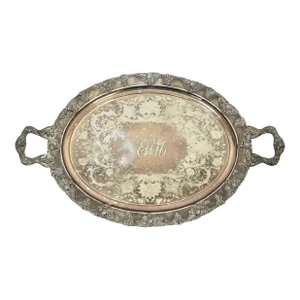 Early 20th Century Barbour Silver Company Grape Motif Silver-Plate Footed Serving Tray