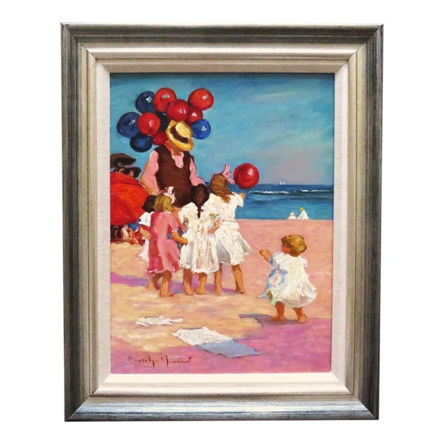 Coastal Oil Painting "Balloons" Children on the Beach by Marilyn Guerinot For Sale