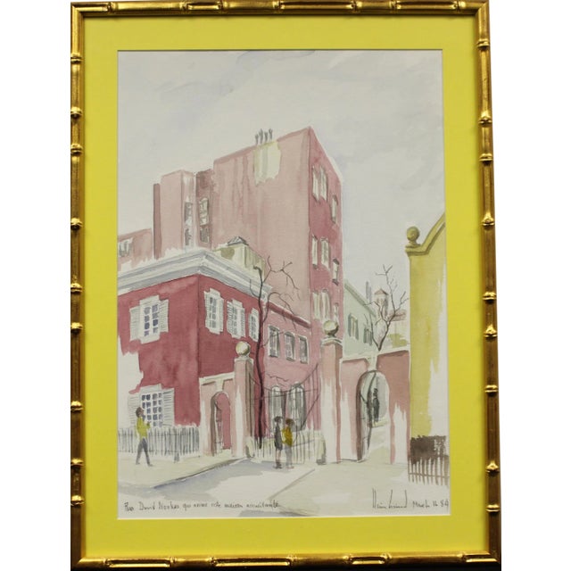 Gated Courtyard Watercolor For Sale