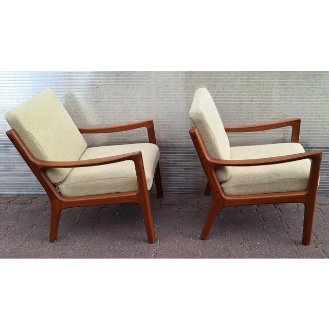 Set of Danish Senator Armchairs in Teak with Beige Fabric Upholstery by Ole Wanscher for Cado, 1960s For Sale - Image 3 of 10