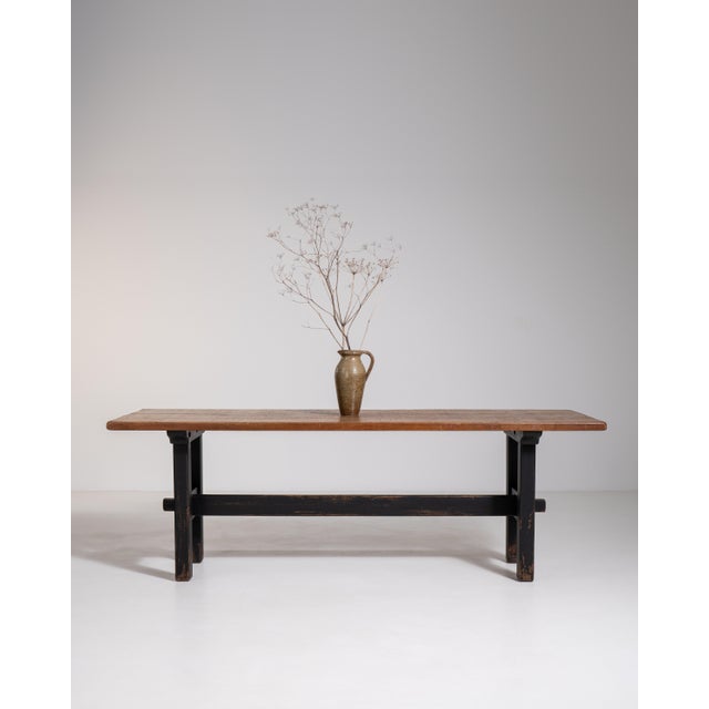 Oak Dining Table with Black Patinated Legs, Antique, France, Circa 1970 For Sale - Image 10 of 12