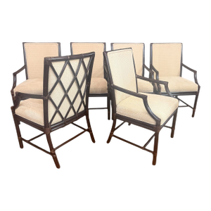 McGuire San Francisco Rattan Dining Arm Chairs With Diamond Lattice Backs – Set of 6