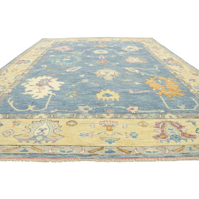 Contemporary Modern Blue Oushak Rug - 09'04 x 12'01 For Sale - Image 3 of 10