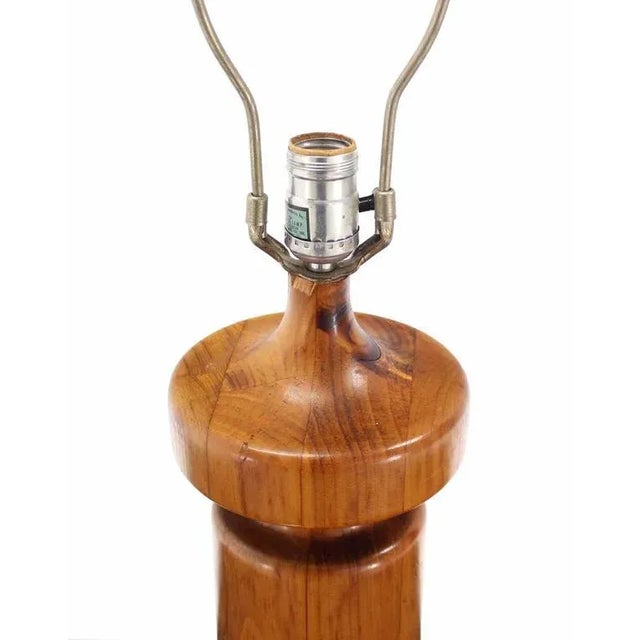 Mid-Century Modern Heavy Turned Teak and Chrome Base Figural Table Lamp For Sale - Image 3 of 8