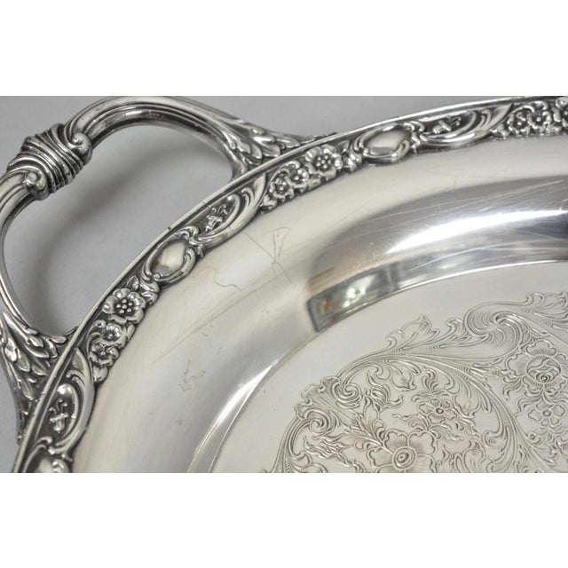Silver Vintage Wm Rogers & Son "Victorian Rose" Silver Plated Oval Serving Platter Tray For Sale - Image 8 of 15